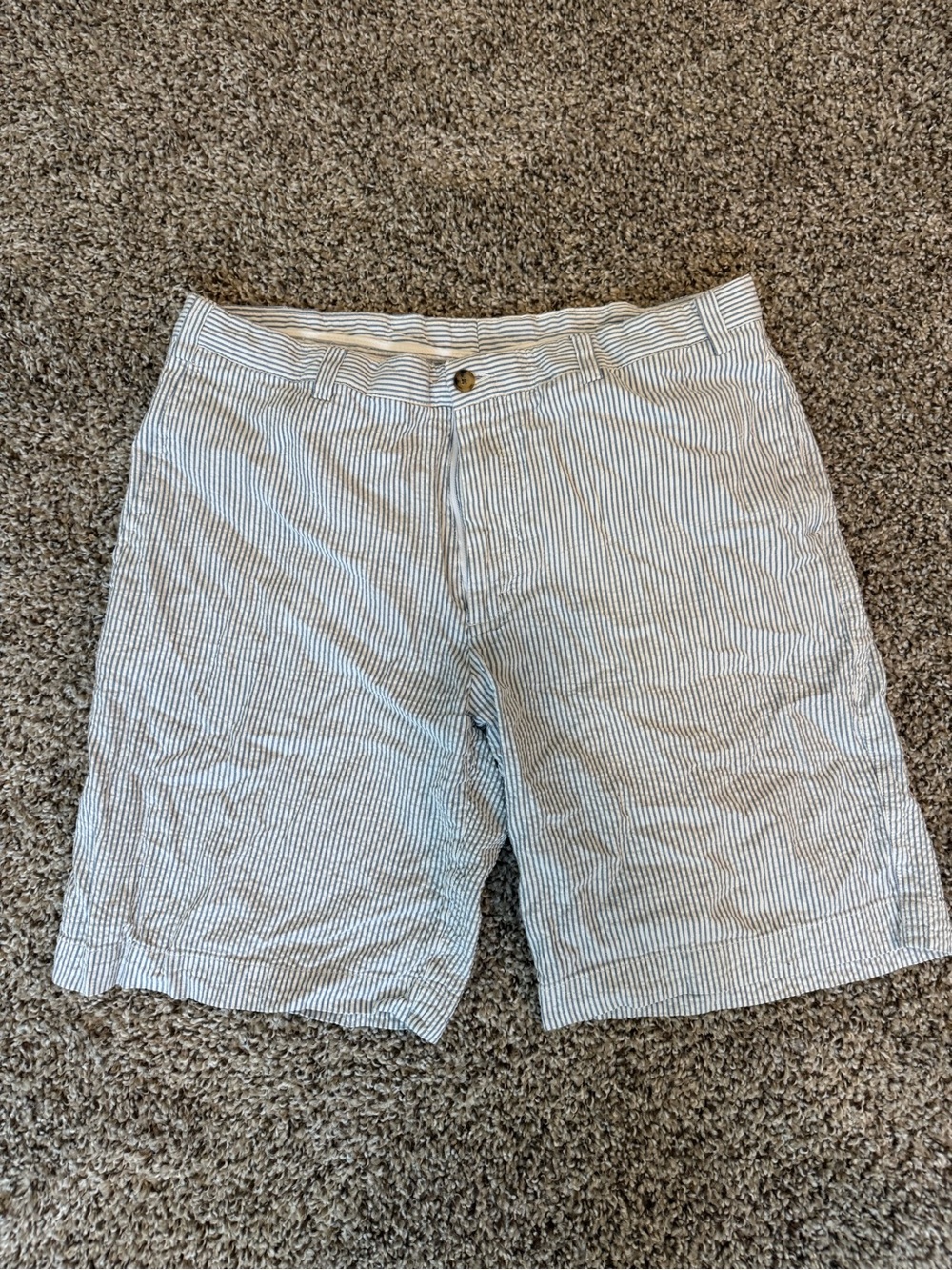 Alan Flusser Light Blue and White Striped Flat Front Shorts